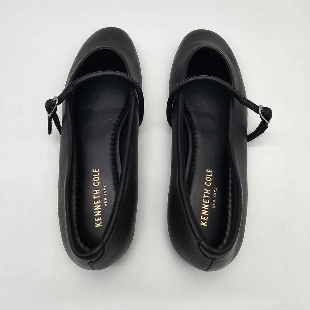 Kenneth Cole Magnolia Mary Jane Flats Womens 7 Black Leather Square Toe Buckle